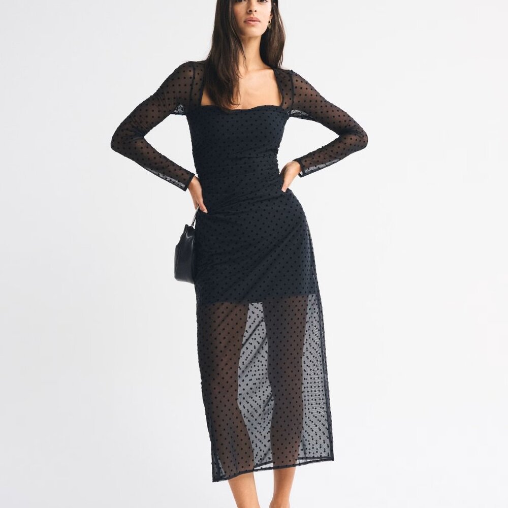 Abercrombie & Fitch Bra-Free Long-Sleeve Mesh Maxi Dress NWT - Picture 3 of 4